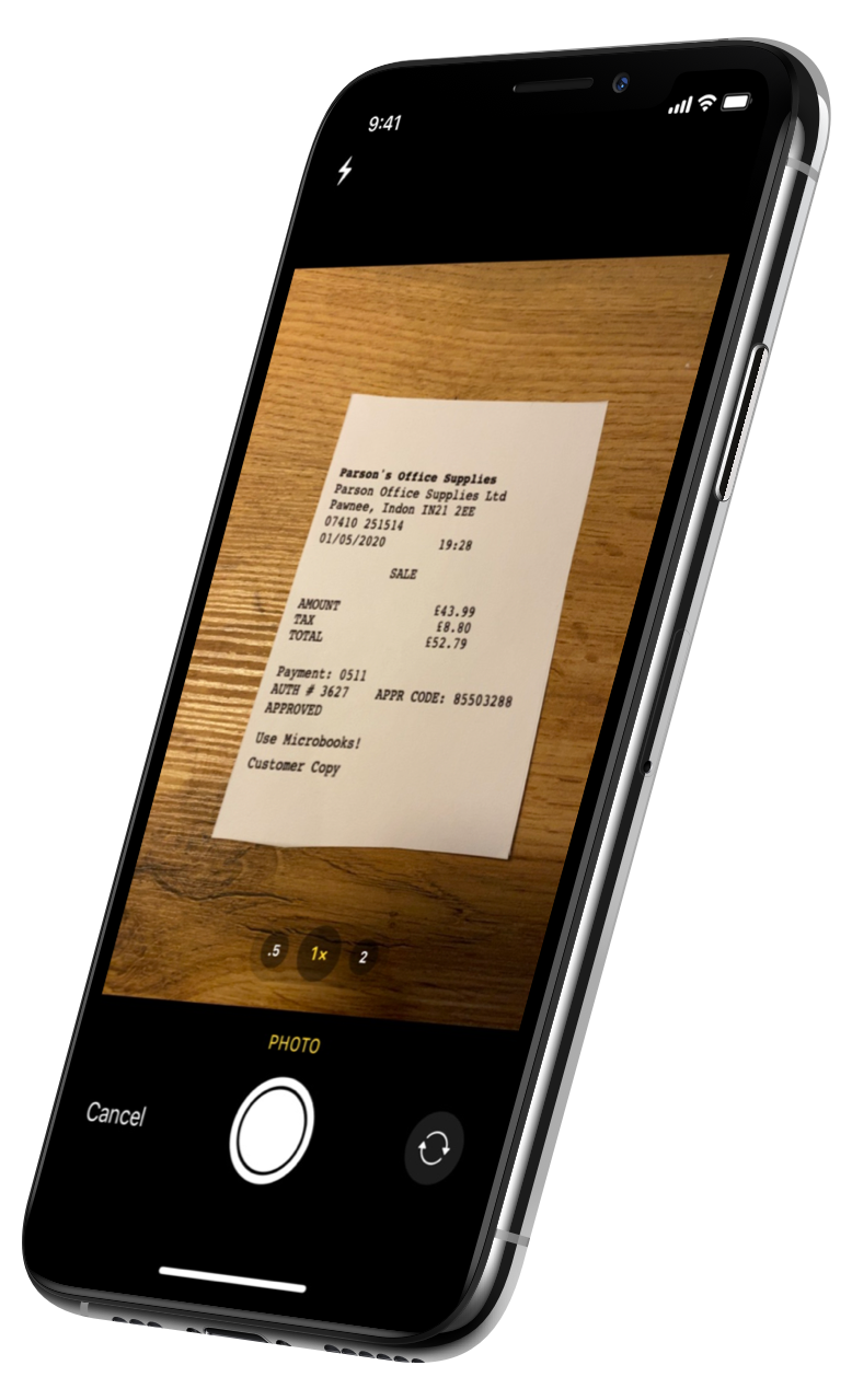 iPhone showing a someone taking a picture of a receipt
