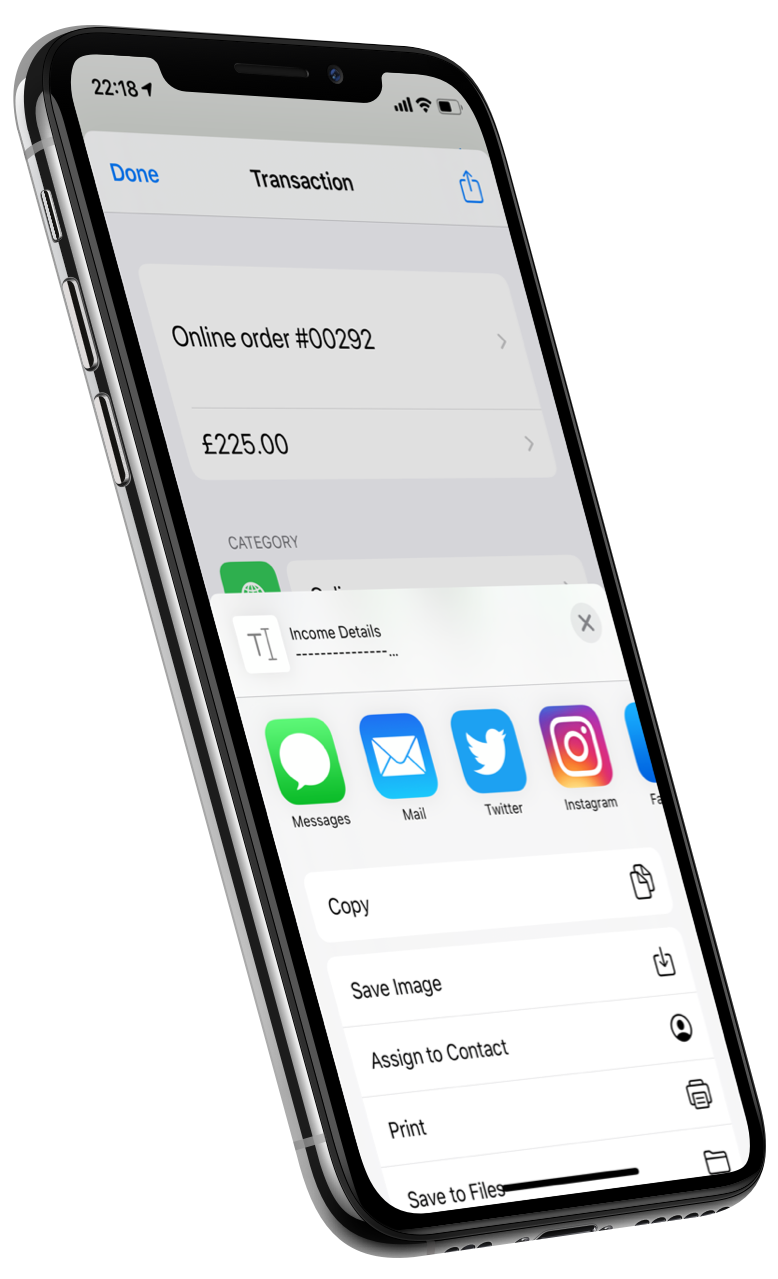 iPhone showing a transaction being shared to someone else