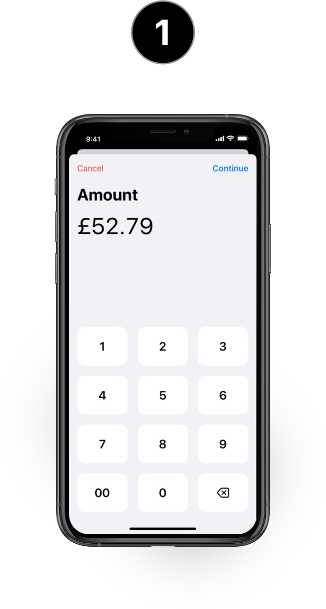 iPhone showing someone entering the amount of a transaction